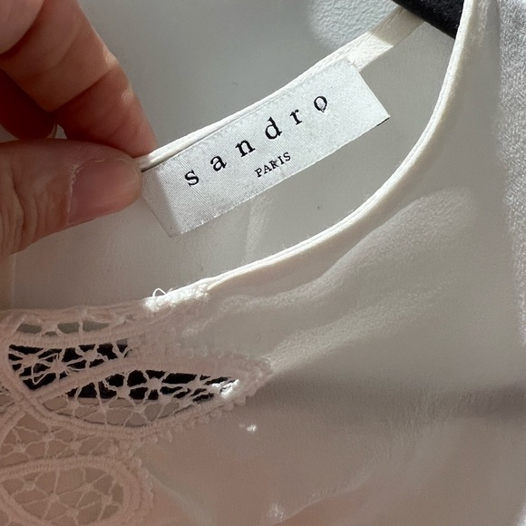 Sandro Paris Antonin 100% Silk Crepe de Chine Guipure Lace Blouse | Size 10 - Picture 7 of 11